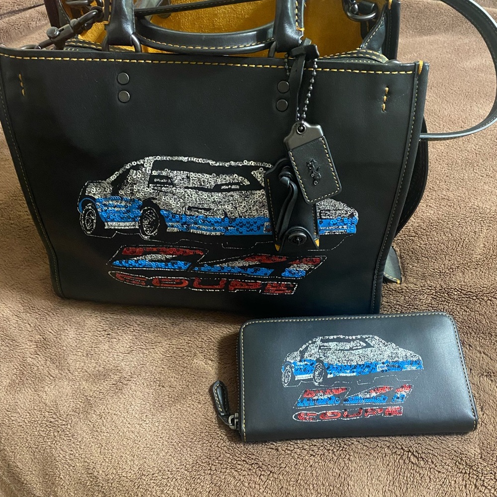 Coach Rogue 1941 Black Tote and Wallet Set with Car Design